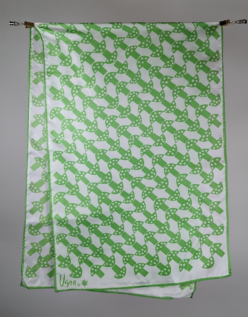 Vintage Scarf by Vera Neumann, Polyester, Made in Japan, Toadstool, Mushrooms, Mushies, Mush Love, Green, 14 x 43.5 inches image 1