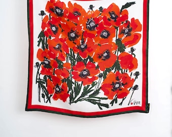 Poppies, 35 x 35, 100 Percent Silk, Hand Rolled, Vera Scarf