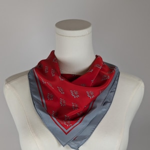 Vintage Scarf by Vera Neumann, Polyester, Made in Japan, Red and Grey, 20.5 x 21 Inches