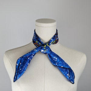 Vintage Vera Neumann Silk Scarf: Blue Folk Art Design