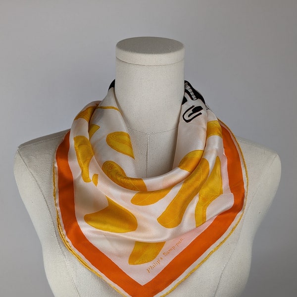 Vintage Scarf by Vera Neumann, 100 Percent Silk, Made in USA, Handscreened, Bakers Gift, Baking, Boston, Kitchen Style, Yellow, Orange