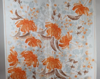 Vintage Vera Neumann Scarf: Orange Tropical Floral Acetate, Made in Japan