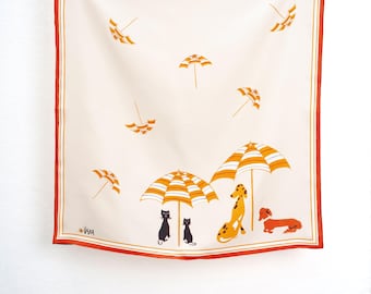 Cats & Dogs, 35 x 35, 100 Percent Silk, Hand Rolled Scarf