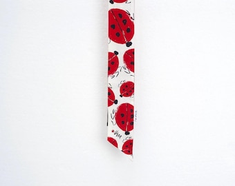 Ladybug Ribbon Scarf, 100 Percent Silk, Double-Sided, 33.5” x 2.5”
