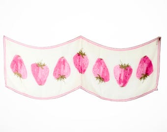 Vintage Scarf: Stawberry by Vera Neumann, Style Number 8222, 100 Percent Silk, Hand Rolled, Pink, Red, Violet, 45 x 15 Inch