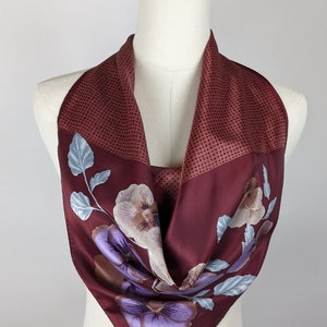 Vintage Vera Neumann Scarf: Silk Rayon Pansies, Maroon (25.5 x 26 Inches)