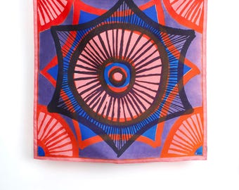 Tea House, 35 x 35, 100 Percent Silk, Hand Rolled, Vera Scarf