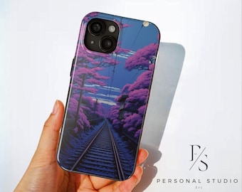 Iphone Phone Case, Dark Purple Japanese Forest,  Floral Art Phone Case for Iphone 15 14 13 12 Pro Max SE X CS XR Max 7 8 Plus