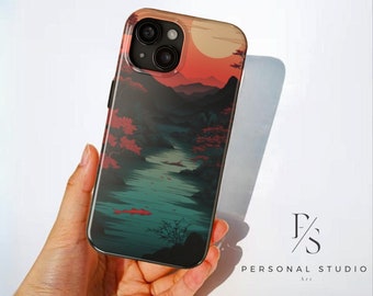 Funda de teléfono Iphone Japanese Sunset Garden, estilo de pintura retro, funda de teléfono de arte para Iphone 15 14 13 12 Pro Max SE X CS XR Max 7 8 Plus