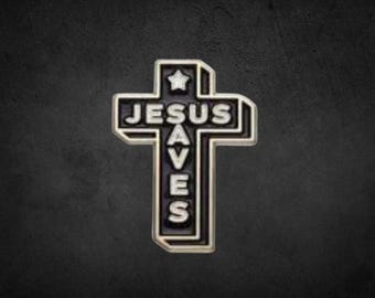 Jesus Saves Lapel Pin, Christian Cross Lapel Pin, Faith Lapel Pin, Spirituality Pin, Divine Lapel Pin, Religious Faithful Pin, Sacrifice Pin
