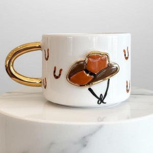 Handmade Ceramic Cowboy Hat Mug with 24K Gold, Texas Pottery Gift, Rustic Decor