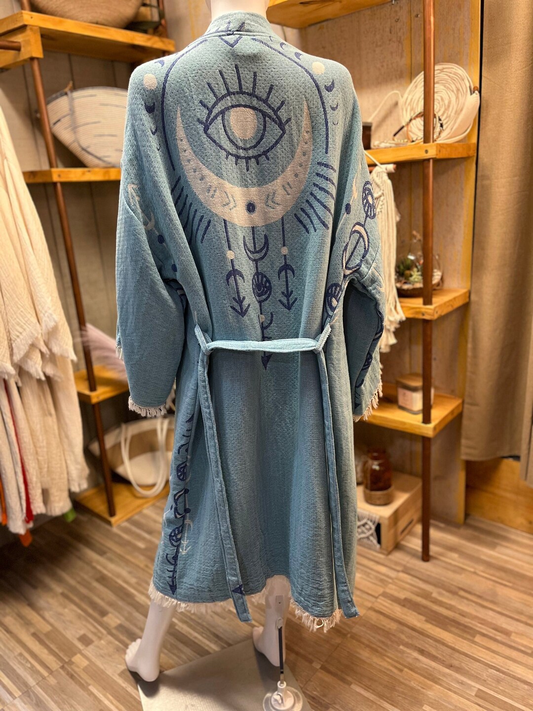 Handmade Kimono Robe, Cotton, Ethnical Eye & Moon Pattern Kimono ...