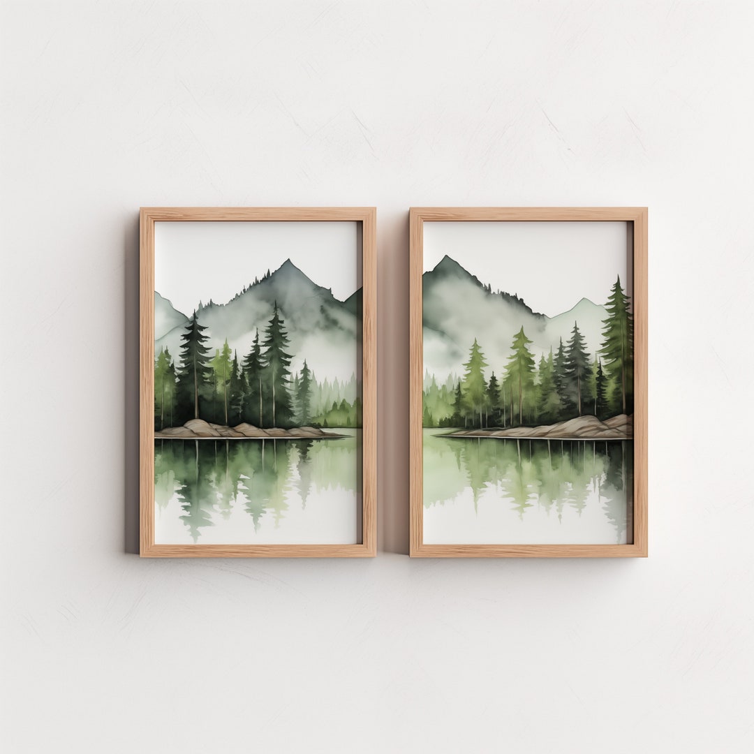 Mountain Lake | Printable Set of Two Wall Art | Bundle 2 Pieces ...