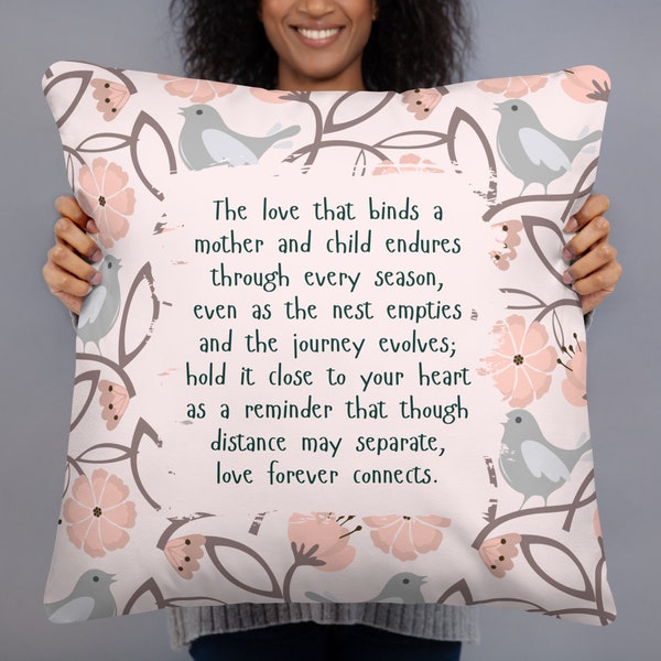 Home Decor for Empty Nest Moms, Mother Child Quote Pillow, Bird Print Throw Pillow, Sentimental Gift, Love Connection