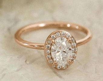 Oval Halo Moissanite Engagement Ring, Oval Shaped Halo Wedding Ring, Fancy Proposal Ring, Vintage Style Cluster Halo Ring, Ring Gift for Her