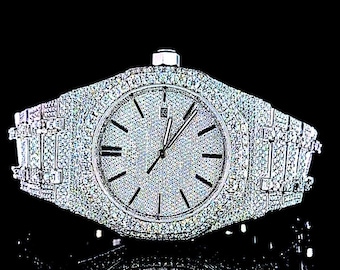Luxury Moissanite Diamond Watch iced out watches, Luxury Fully Automatic VVV Moissanite Diamond Iced Out Hip Hop Buss Down, Moissanite Watch