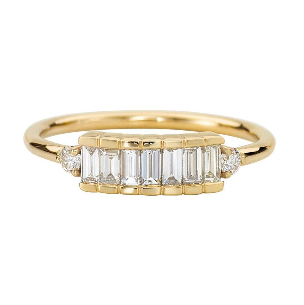 Baguette & Round Moissanite Diamond Full Eternity Wedding Band Stackable Band, Engagement Band Sterling Silver S925, Moissanite Wedding Band