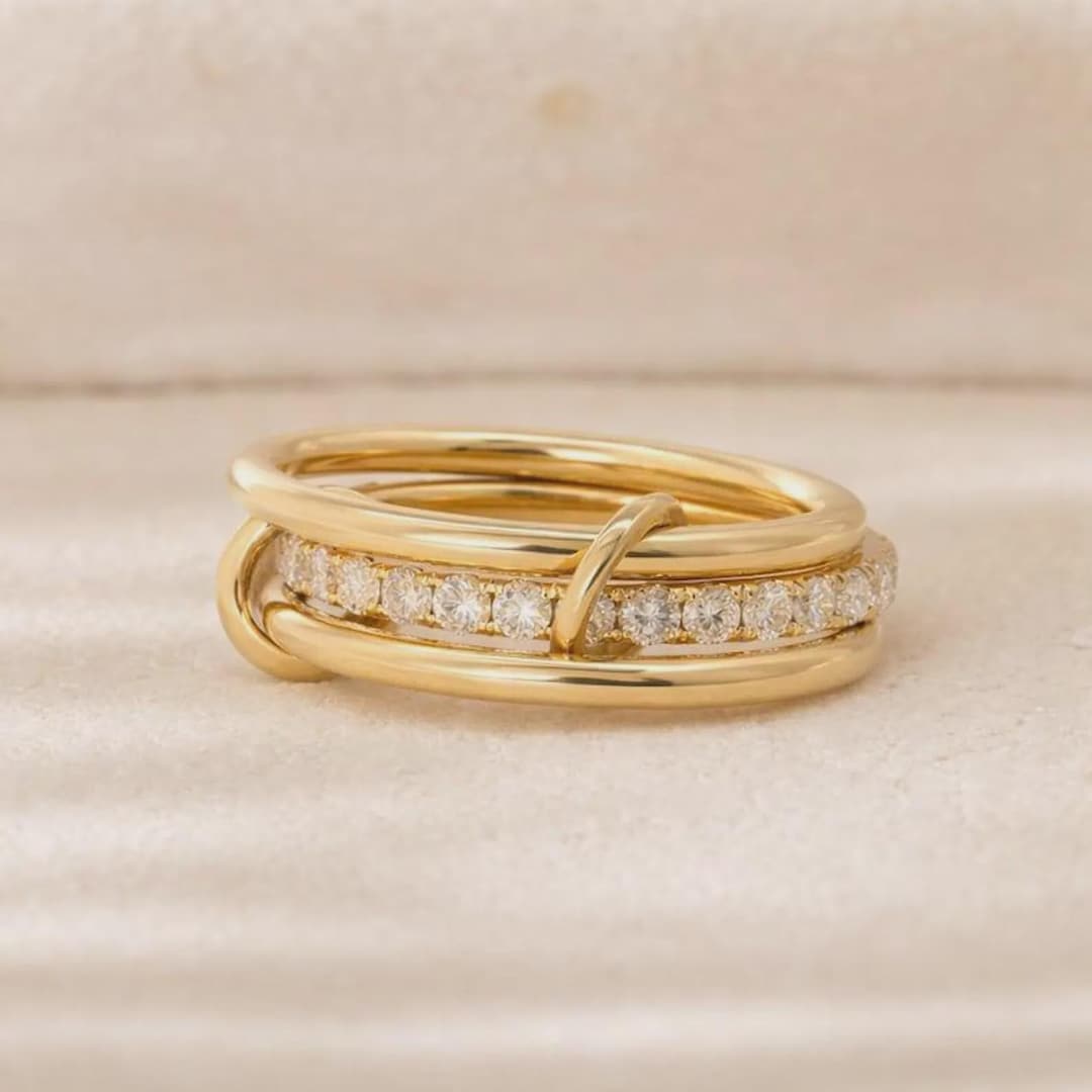 Interlocked Stackable Rings Round Diamond Interlocking Ring, Triple Link Stacking Ring, Buckle ...