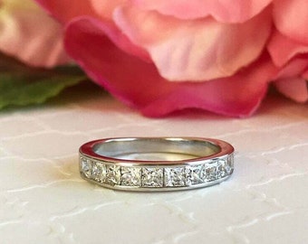 1ct Princes Moissanite Diamond Channel setting Wedding Band, Stackable Band, Engagement Band Sterling Silver S925, Moissanite Wedding Band