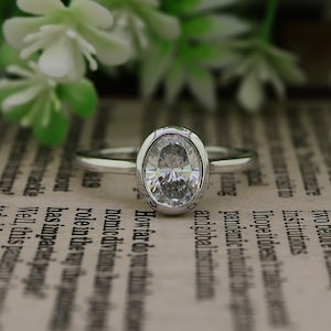 Bezel Oval Moissanite Ring, 1.25ct Sterling Silver Solitaire, S925