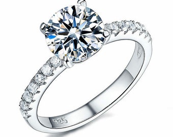 Rond geslepen moissaniet verlovingsring solitaire moissaniet ring Moissaniet trouwring belofte ring sterlingzilver voorstel ring voor vrouwen