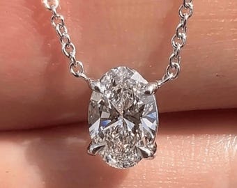 3.0CT Oval Cut Solitaire Moissanite Pendant 14K White Gold Plated Necklace Solitaire Wedding Necklace Gift For Women Bridesmaid Gift For Her