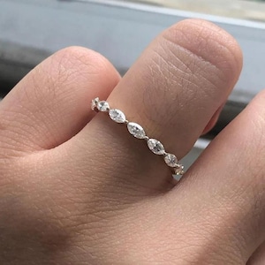 Marquise Moissanite Diamond Eternity Wedding Band Stackable Band, Engagement Band Sterling Silver S925, Moissanite Wedding Band