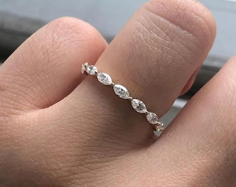 Marquise Moissanite Diamond Eternity Wedding Band Stackable Band, Engagement Band Sterling Silver S925, Moissanite Wedding Band