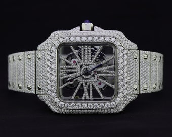 41mm Iced Out Moissanite Diamond Watch, Luxury Fully VVV Moissanite Diamond Iced Out Hip Hop Buss Down Watch, Moissanite Watch