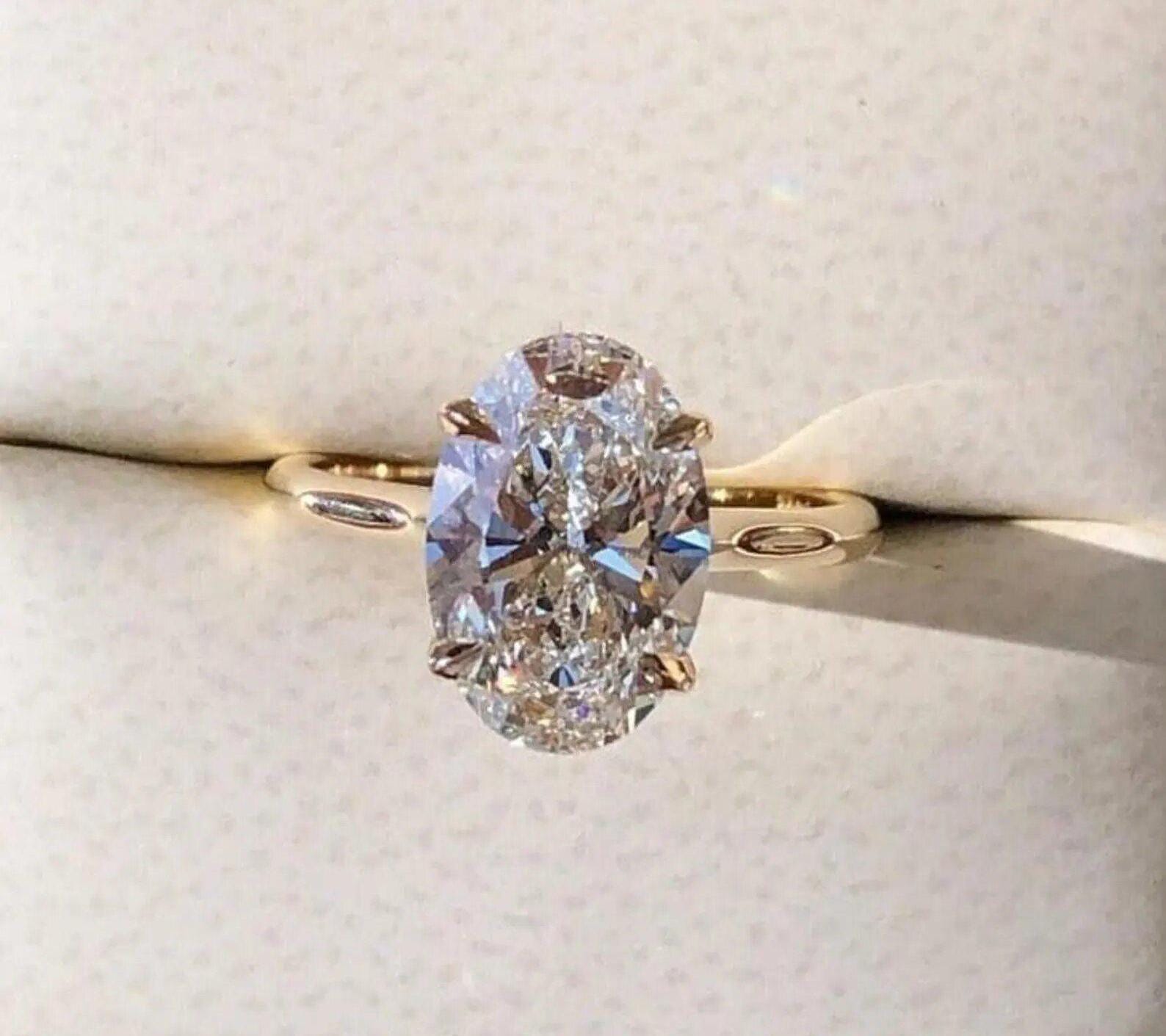 2 CT Oval Cut Solitaire Moissanite Hidden Halo Engagement Ring, Oval Wedding Ring, 14K Gold Plated Ring Gorgeous Anniversary Rings for Women