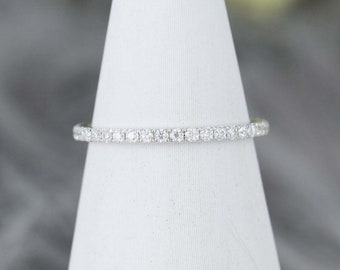 Round Cut Moissanite Wedding Band Half Eternity Band Dainty Ring Thin Ring Minimalist Ring Stackable Ring Bridal Ring Anniversary Gift