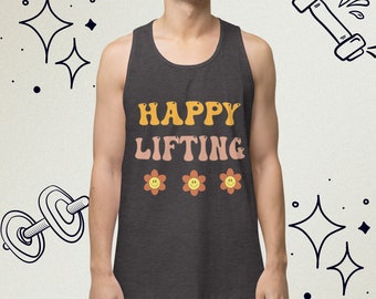 Camiseta sin mangas Happy Lifting Gym, estilo retro Flower Power, ideal para entrenar y lucir músculos.
