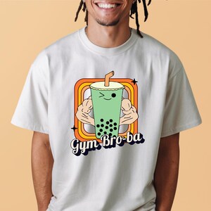 フィットネス仲間のためのボバシャツ、キュートなバブルティーTシャツ、ジム仲間とお揃いのグラフィックTシャツ、快適なカラー、クールバディのウェイトリフティングワークアウトトップ