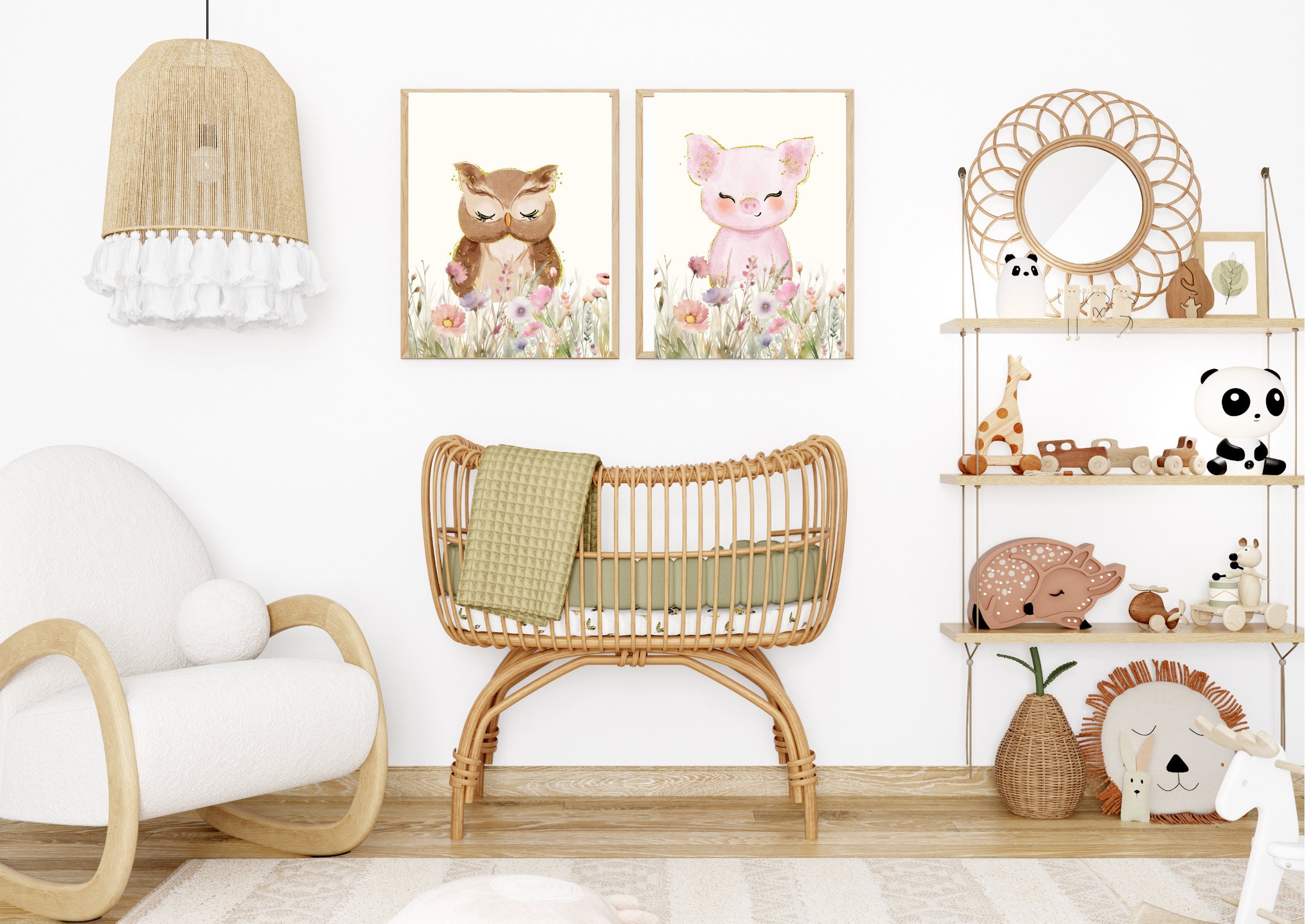 Farm Animal Nursery Decor Set of 3 Animal Nursery Prints Pig, Owl, Lamb ...