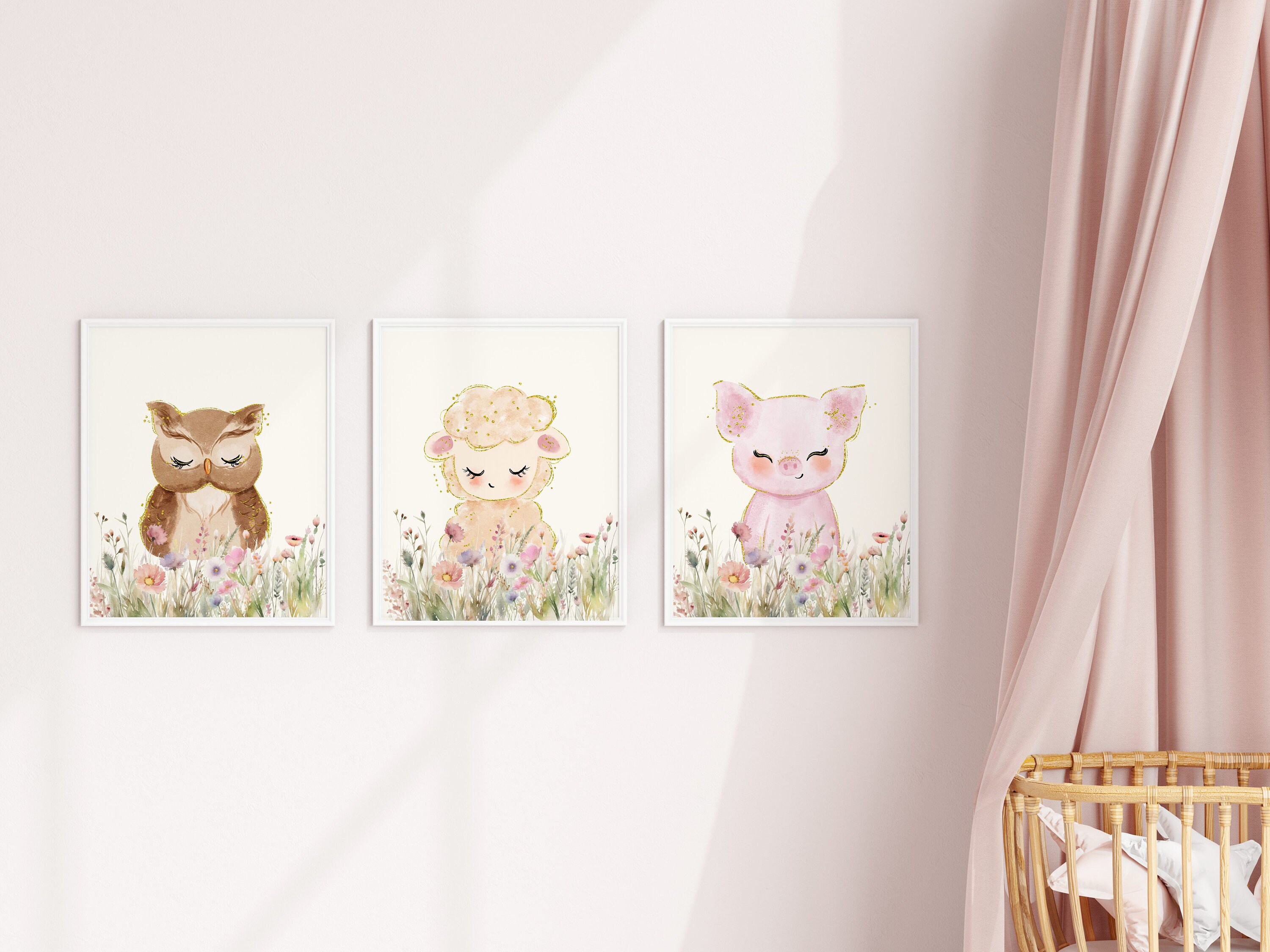 Farm Animal Nursery Decor Set of 3 Animal Nursery Prints Pig, Owl, Lamb ...