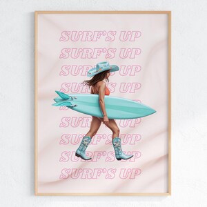 Surf’s Up Wall Print | Coastal Cowgirl Wall Art | Coastal Western Decor | Beachy Print | Surfboard Printable Art |  Aesthetic Room Decor