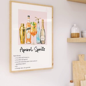 Aperol Spritz Cocktail Druck | Cocktail-Rezept Kunst | Barwagen Dekor | Trendiger Barwagen Print | Kunst für Küche | Ästhetische Wohnung Dekoration