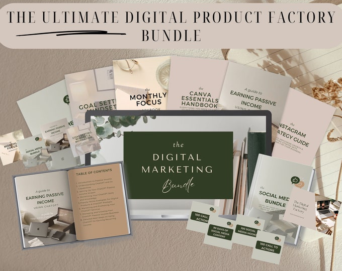 Ultimate Digital Marketing Product Bundle for Digital Marketers and Faceless Accounts, 10 Guides w/ MRR and PLR, Resellable Digital Products