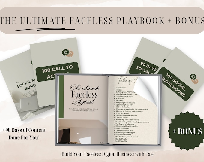 Ultimate Faceless Playbook for Digital Marketing + BONUS, Resell Rights Included, Step-by-Step Guide, Online Business Success