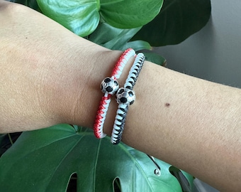 Kids Soccer Bracelet w/ Sliding Bead | Two-Toned Adjustable Braided Youth Soccer