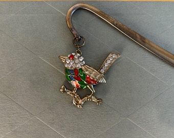 Segnalibro vintage con uccello ingioiellato, segnalibro con gancio per pastore smaltato con strass, segnalibro di pagina color oro con cristalli ingioiellati, segnaposto in metallo scintillante