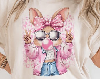 Retro Easter Bunny PNG: Groovy Hippie Leopard Print (Digital Download)