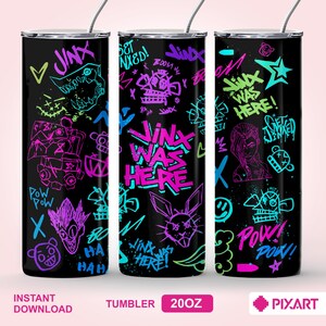 Jinx Graffiti PNG 20oz Skinny Tumbler Design, League of Legends, Jinx Clipart for Tumbler Skinny Sublimation & Crafts