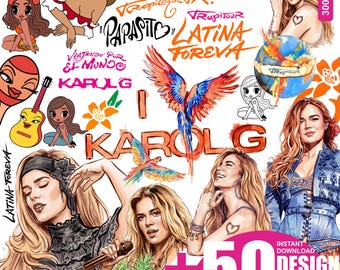 Nuevo álbum de Karol G Tropicoqueta en formato SVG y PNG, archivos de imágenes prediseñadas para Cricut, envoltura para vaso KG en acuarela, pegatina, sublimación para manualidades, descarga digital.
