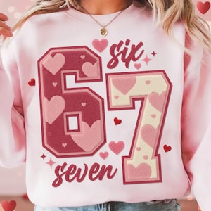 Faux Crochet Says 6 7 LOVE Yarn embroidery Png, Trendy Valentine day 67 PNG design, Preppy xoxo sublimation, heart Clipart Digital Download