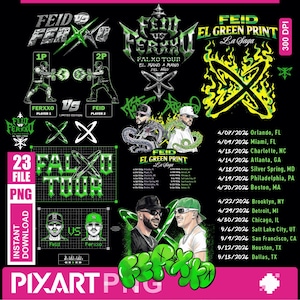 Projekty koszulek Feid vs Ferxxo w formacie PNG, grafika uliczna Latin Reggaeton w formacie PNG, fan art z trasy koncertowej Feid Ferxxo Calipsis 2026 (pobranie cyfrowe)