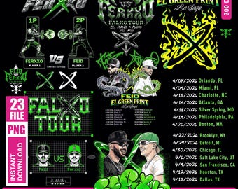 Diseños de camisetas de Feid vs Ferxxo en formato PNG, gráficos de ropa urbana de reguetón latino en formato PNG, arte de fans de la música Feid Ferxxo Calipsis Tour 2026 (descarga digital)