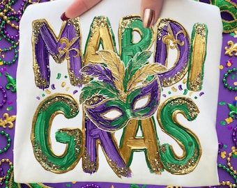Paquete de diseños PNG con pinceladas de Mardi Gras con purpurina, arte de sublimación, gráfico de camiseta de mamá infantil, descarga digital de fiesta de Luisiana