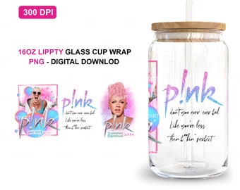 Pink Singer 16oz glass can sublimation png / Bubblegum Pink Summer Carnival 2024 Tour Glass png, Carnival Pink Singer Art Glass Can Wrap