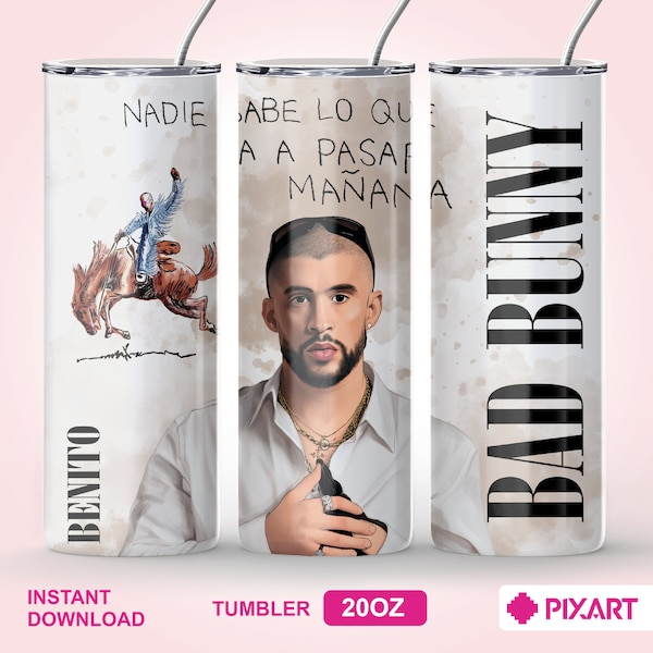 Bad Bunny New album cover Nadie sabe lo que va a pasar mañana 20 Oz Tumbler sublimation Wrap Png for Commercial Use, Instant Download